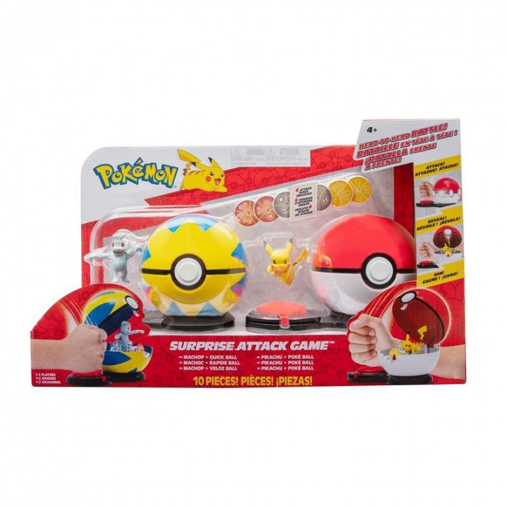 Pokémon - Surprise Attack Game - Pikachu mit Pokéball & Machollo mit Flottball
