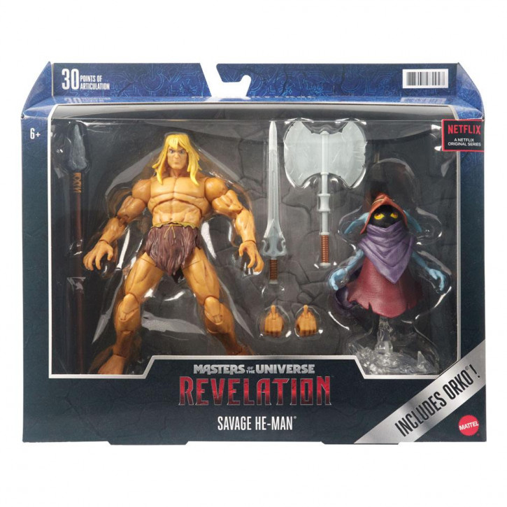 Masters of the Universe - Revelation Masterverse Actionfigur 2022 Deluxe - Savage He-Man & Orko