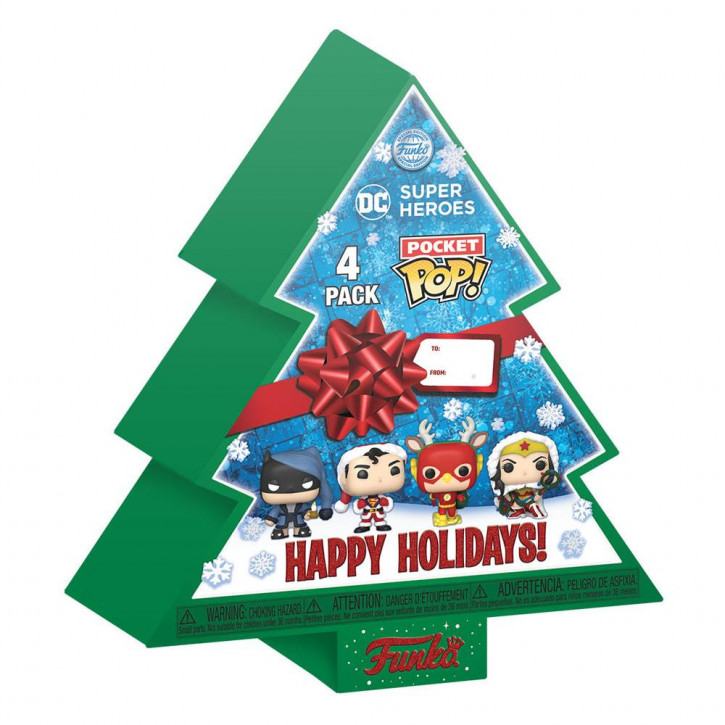 DC Comics Holiday 2022 Pocket POP! - Vinyl Minifiguren 4er-Pack - Tree Holiday Box