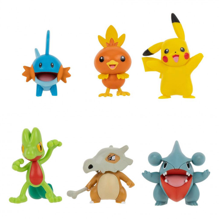 Pokémon Battle Figure Set - Figuren 6er-Pack - Geckarbor, Flemmli, Pikachu, Tragosso, Kaumalat, Hydropi