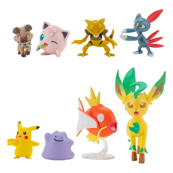 Pokémon - Battle Figure Set Figuren 8er-Pack - Weibliches Pikachu, Pummeluff, Wuffels, Sniebel, Abra, Ditto, Karpador, Folipurba